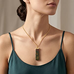 Jasper 36.00 ctw Rectangle Dragon Blood Pendant in Silvertone with Stainless Steel Necklace (20 Inches)