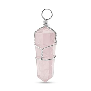 Galilea Rose Quartz 18.00 ctw Taper Point Pendant in Silvertone with Stainless Steel Necklace (20 Inches)