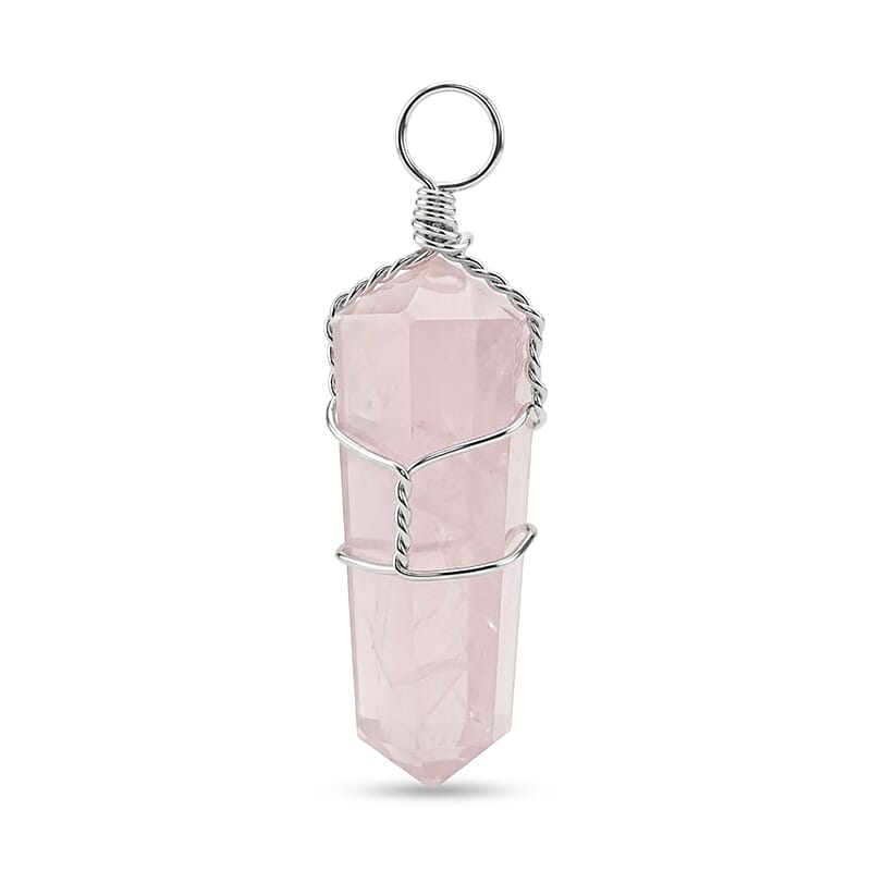 Galilea Rose Quartz 18.00 ctw Taper Point Pendant in Silvertone with Stainless Steel Necklace (20 Inches)