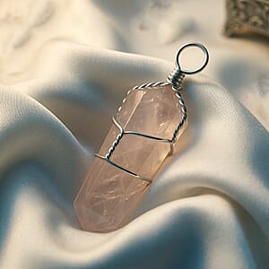Galilea Rose Quartz 18.00 ctw Taper Point Pendant in Silvertone with Stainless Steel Necklace (20 Inches)