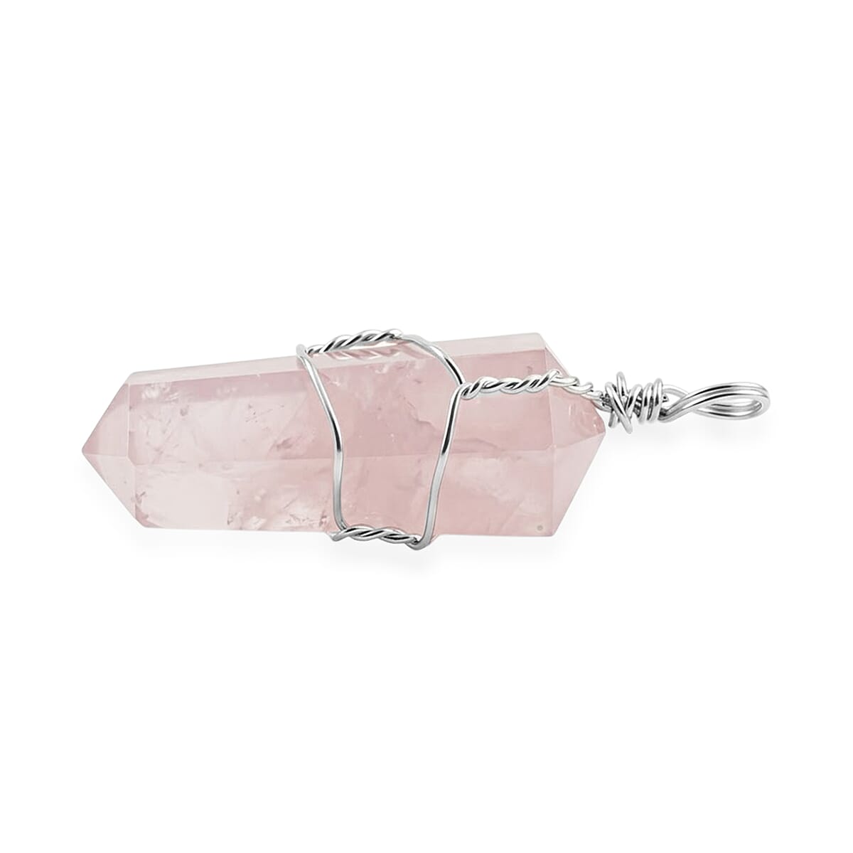 Galilea Rose Quartz 18.00 ctw Taper Point Pendant in Silvertone with Stainless Steel Necklace (20 Inches) image number 3