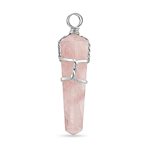 Galilea Rose Quartz 32.00 ctw Taper Point Pendant in Silvertone with Stainless Steel Necklace (20 Inches)