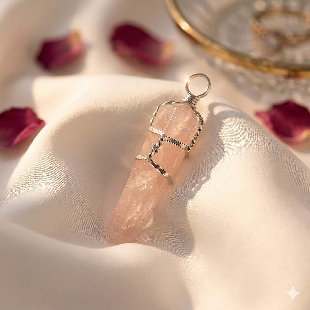 Galilea Rose Quartz 32.00 ctw Taper Point Pendant in Silvertone with Stainless Steel Necklace (20 Inches) image number 1