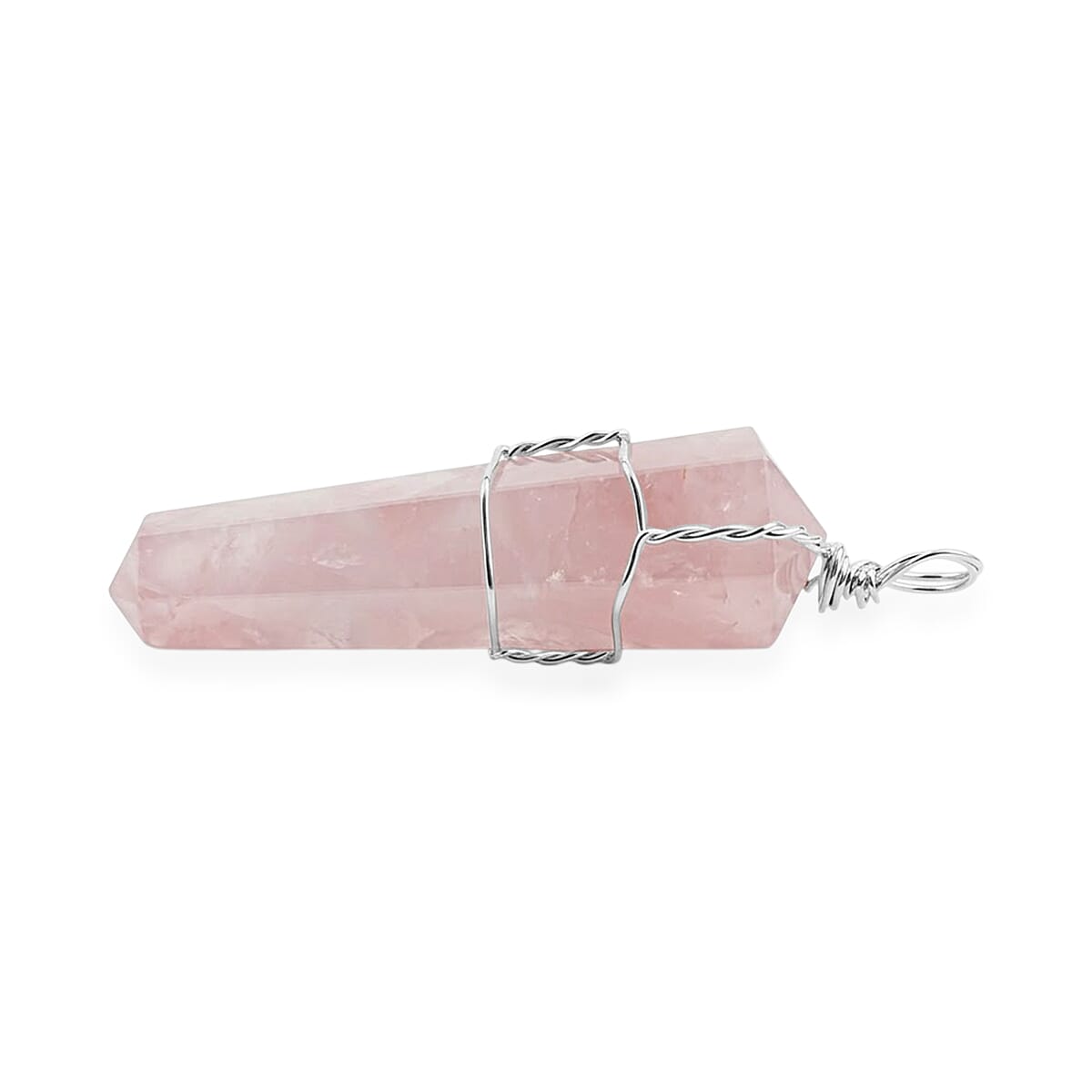 Galilea Rose Quartz 32.00 ctw Taper Point Pendant in Silvertone with Stainless Steel Necklace (20 Inches) image number 3