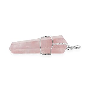 Galilea Rose Quartz 32.00 ctw Taper Point Pendant in Silvertone with Stainless Steel Necklace (20 Inches)