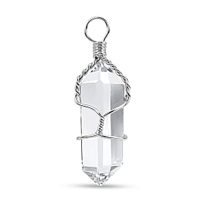 White Quartz 15.00 ctw Taper Point Pendant in Silvertone with Stainless Steel Necklace (20 Inches)