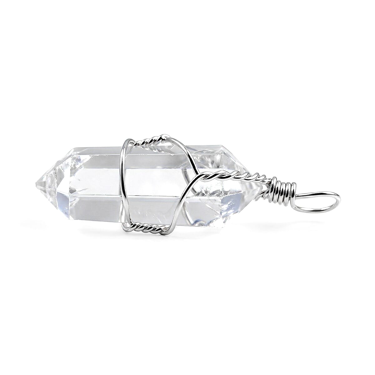 White Quartz 15.00 ctw Taper Point Pendant in Silvertone with Stainless Steel Necklace (20 Inches) image number 3