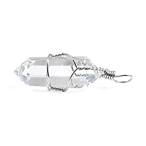 White Quartz 15.00 ctw Taper Point Pendant in Silvertone with Stainless Steel Necklace (20 Inches)