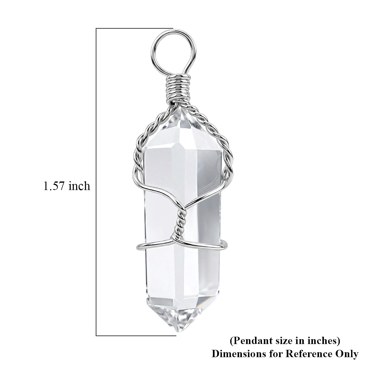 White Quartz 15.00 ctw Taper Point Pendant in Silvertone with Stainless Steel Necklace (20 Inches) image number 4