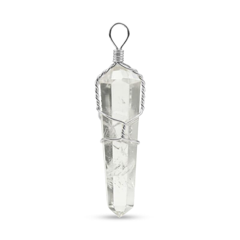 White Quartz 29.00 ctw Taper Point Pendant in Silvertone with Stainless Steel Necklace (20 Inches)