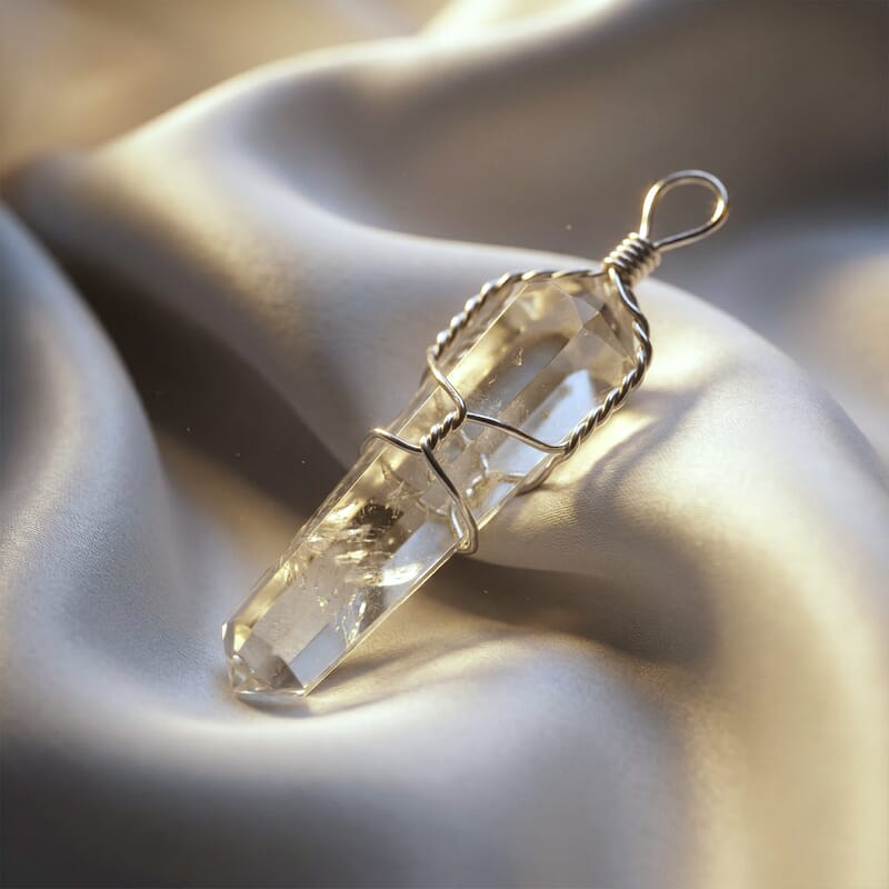 White Quartz 29.00 ctw Taper Point Pendant in Silvertone with Stainless Steel Necklace (20 Inches)
