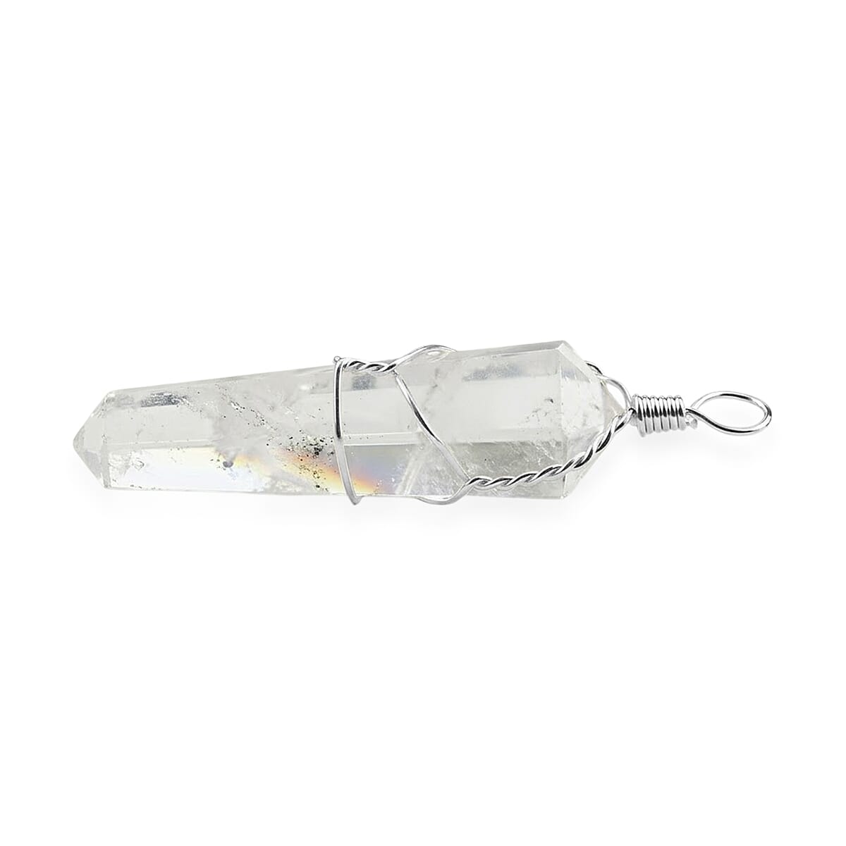 White Quartz 29.00 ctw Taper Point Pendant in Silvertone with Stainless Steel Necklace (20 Inches)