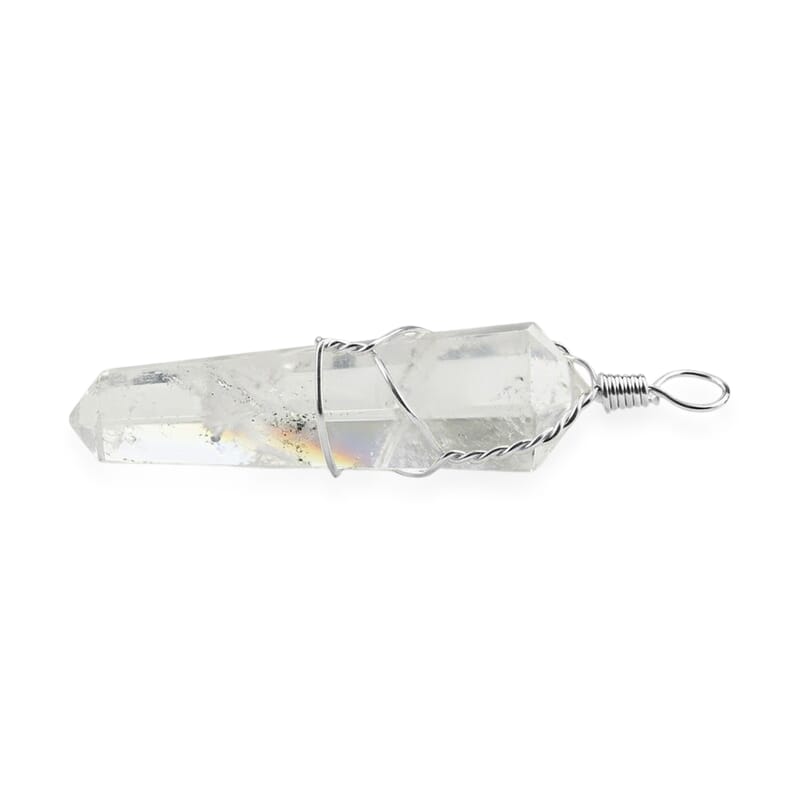 White Quartz 29.00 ctw Taper Point Pendant in Silvertone with Stainless Steel Necklace (20 Inches)