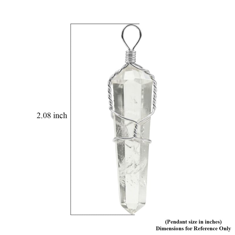 White Quartz 29.00 ctw Taper Point Pendant in Silvertone with Stainless Steel Necklace (20 Inches)