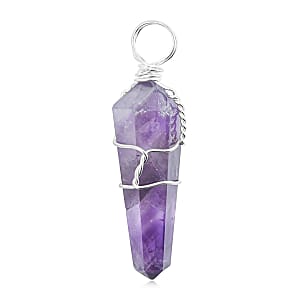Amethyst Taper Point 15.00 ctw Pendant in Silvertone with Stainless Steel Necklace (20 Inches)