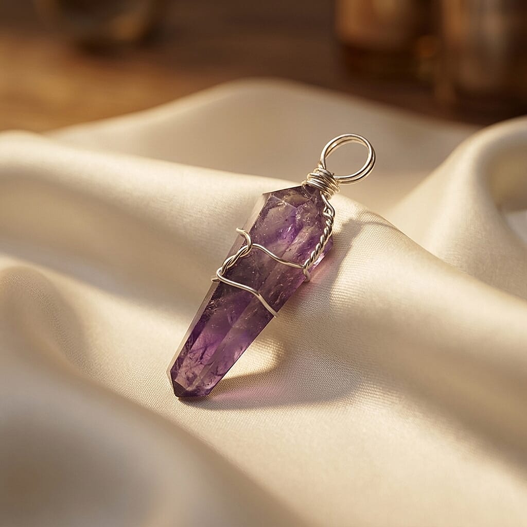 Amethyst Taper Point 15.00 ctw Pendant in Silvertone with Stainless Steel Necklace (20 Inches)