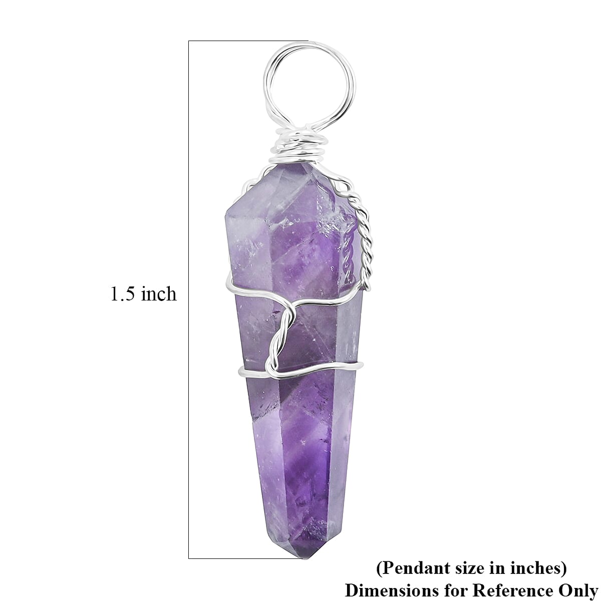 Amethyst Taper Point 15.00 ctw Pendant in Silvertone with Stainless Steel Necklace (20 Inches)