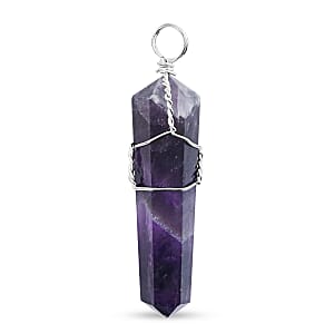 Amethyst Taper Point 29.00 ctw Pendant in Silvertone with Stainless Steel Necklace (20 Inches)