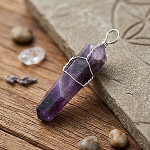 Amethyst Taper Point 29.00 ctw Pendant in Silvertone with Stainless Steel Necklace (20 Inches)