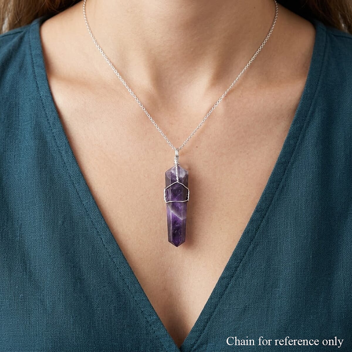 Amethyst Taper Point 29.00 ctw Pendant in Silvertone with Stainless Steel Necklace (20 Inches) image number 2