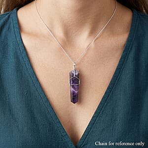 Amethyst Taper Point 29.00 ctw Pendant in Silvertone with Stainless Steel Necklace (20 Inches)