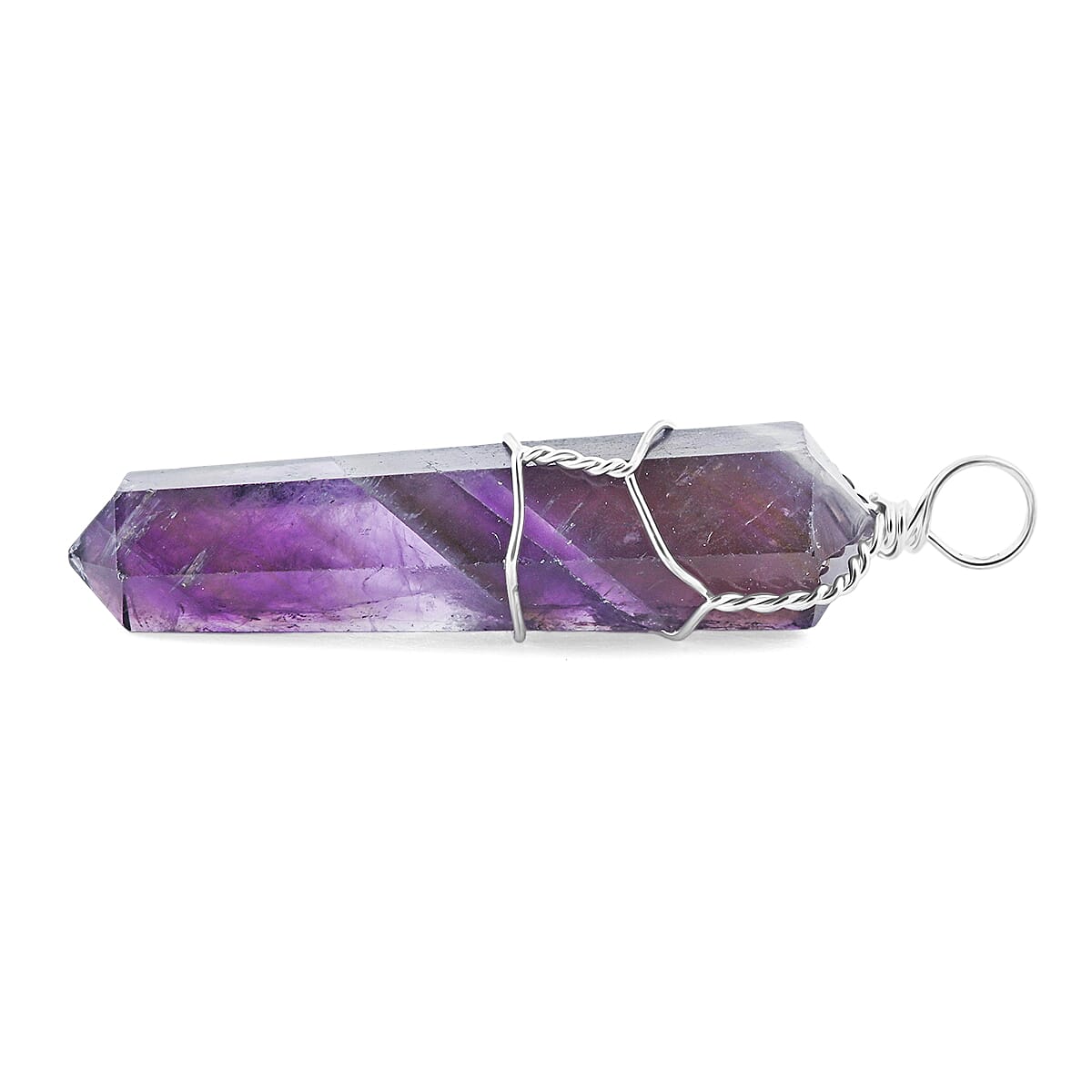 Amethyst Taper Point 29.00 ctw Pendant in Silvertone with Stainless Steel Necklace (20 Inches) image number 3