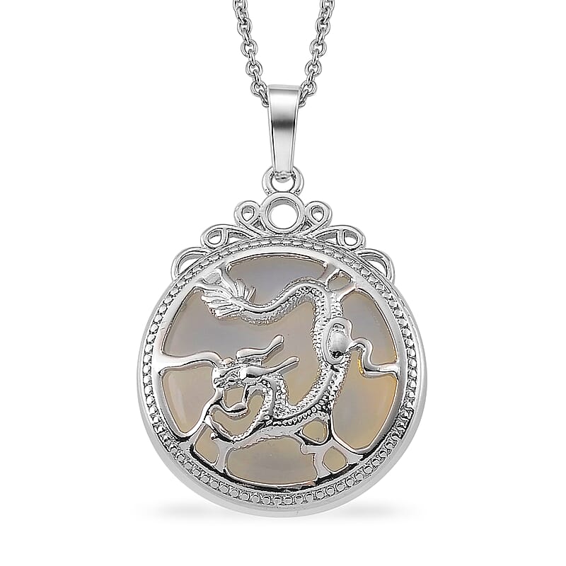 Opalite 35.00 ctw Pendant in Silvertone with Stainless Steel Necklace 20 Inches