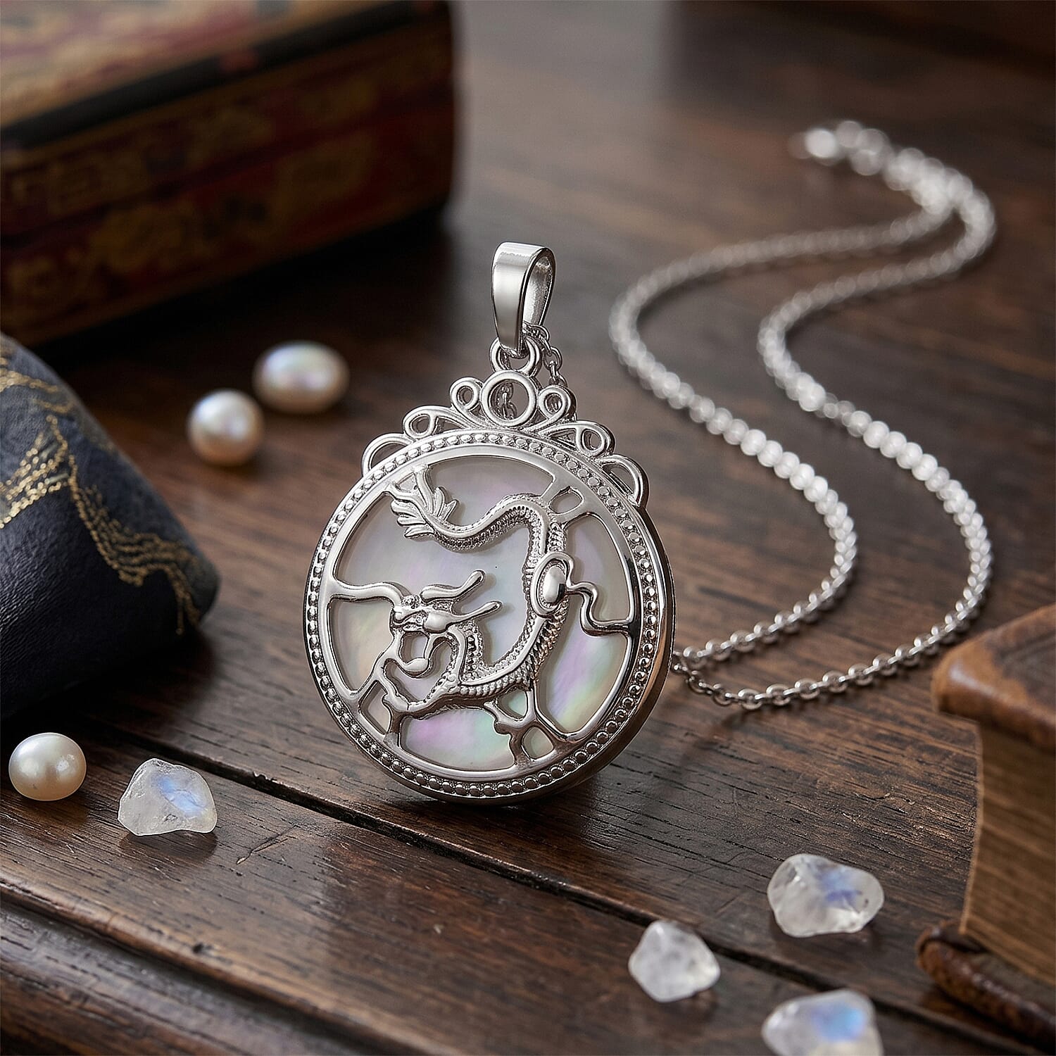 Opalite 35.00 ctw Pendant in Silvertone with Stainless Steel Necklace 20 Inches