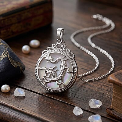 Opalite 35.00 ctw Pendant in Silvertone with Stainless Steel Necklace 20 Inches