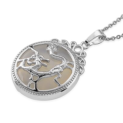 Opalite 35.00 ctw Pendant in Silvertone with Stainless Steel Necklace 20 Inches