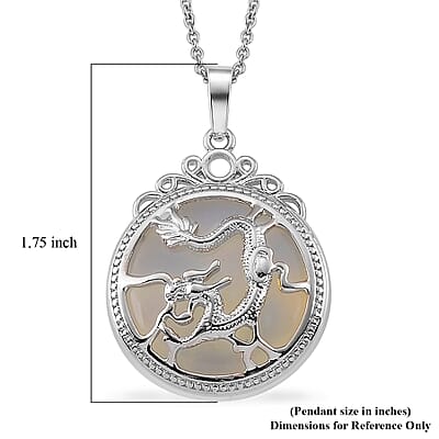 Opalite 35.00 ctw Pendant in Silvertone with Stainless Steel Necklace 20 Inches