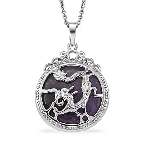 African Amethyst 35.00 ctw Pendant in Silvertone with Stainless Steel Necklace 20 Inches