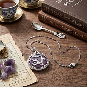 African Amethyst 35.00 ctw Pendant in Silvertone with Stainless Steel Necklace 20 Inches