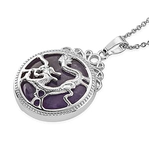 African Amethyst 35.00 ctw Pendant in Silvertone with Stainless Steel Necklace 20 Inches