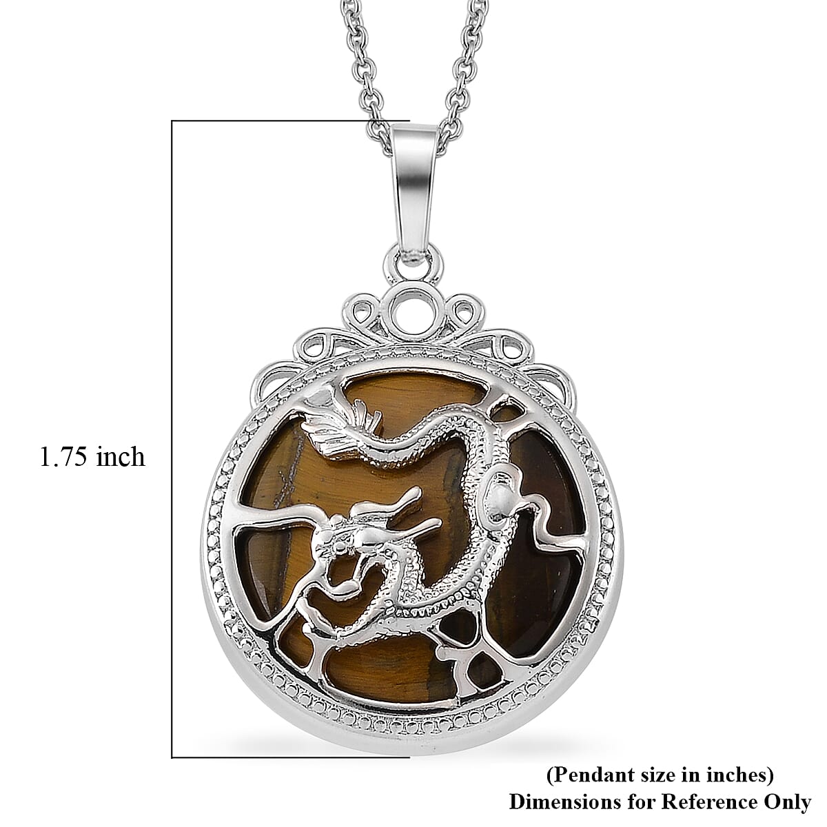 Yellow Tigers Eye 35.00 ctw Pendant in Silvertone with Stainless Steel Necklace 20 Inches