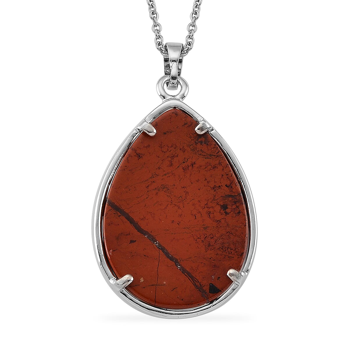 Red Jasper 50.00 ctw Pendant in Silvertone with Stainless Steel Necklace 20 Inches