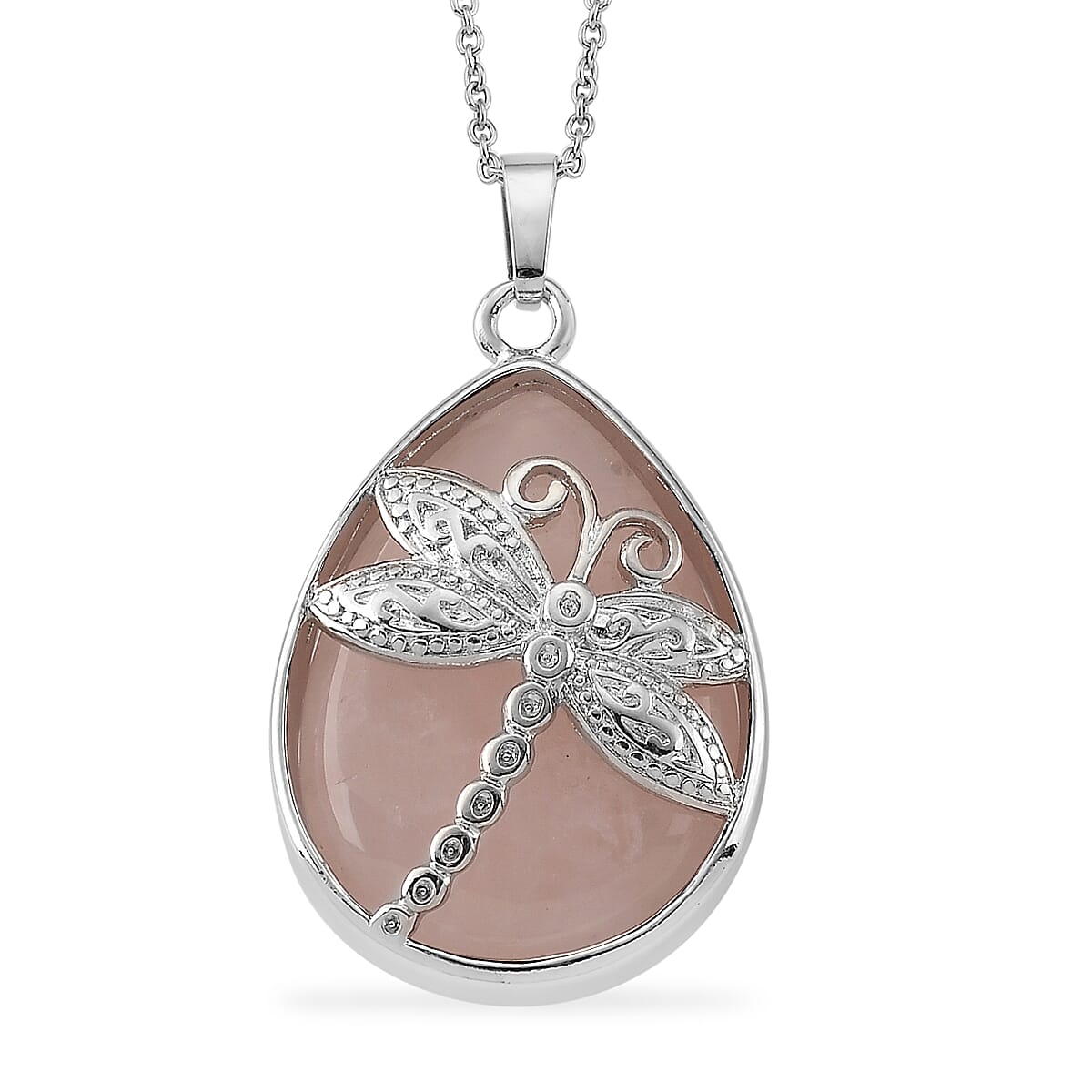 Red Jasper 50.00 ctw Pendant in Silvertone with Stainless Steel Necklace 20 Inches