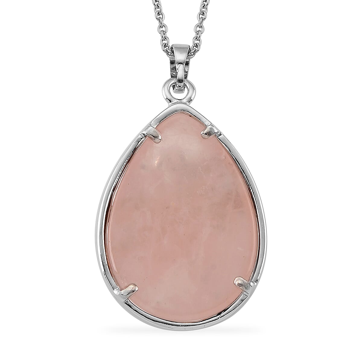 Rose Quartz 50.00 ctw Pendant in Silvertone with Stainless Steel Necklace 20 Inches