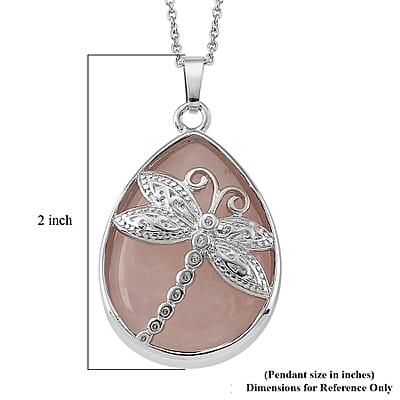 Rose Quartz 50.00 ctw Pendant in Silvertone with Stainless Steel Necklace 20 Inches