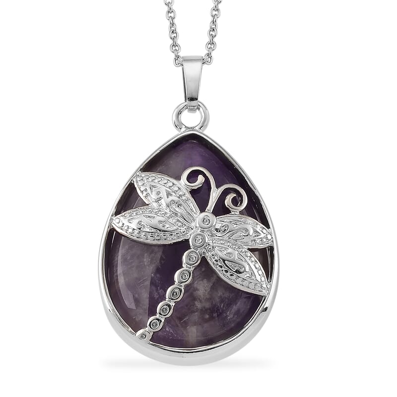 African Amethyst 50.00 ctw Pendant in Silvertone with Stainless Steel Necklace 20 Inches