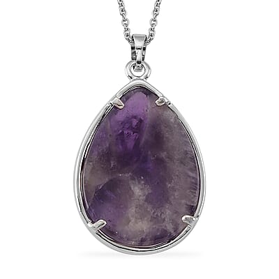 African Amethyst 50.00 ctw Pendant in Silvertone with Stainless Steel Necklace 20 Inches