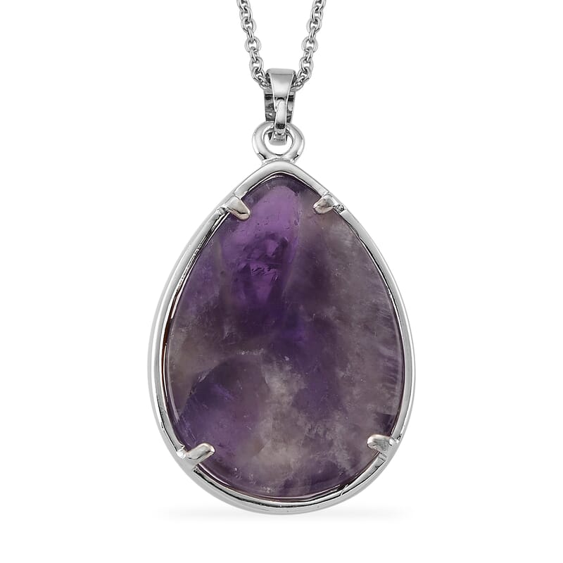 African Amethyst 50.00 ctw Pendant in Silvertone with Stainless Steel Necklace 20 Inches
