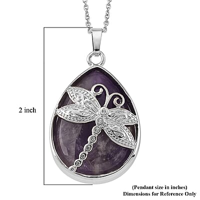 African Amethyst 50.00 ctw Pendant in Silvertone with Stainless Steel Necklace 20 Inches