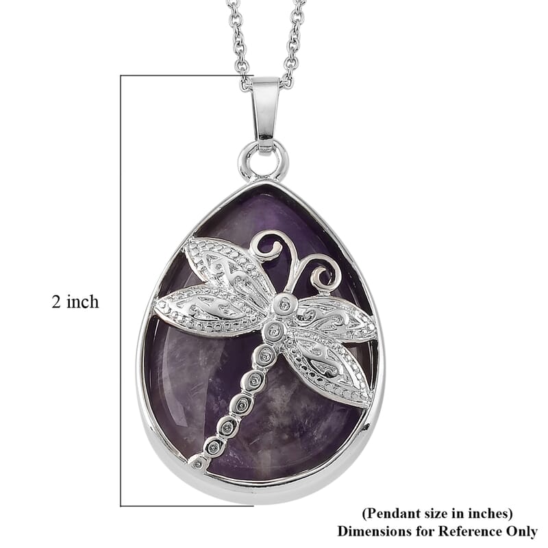 African Amethyst 50.00 ctw Pendant in Silvertone with Stainless Steel Necklace 20 Inches