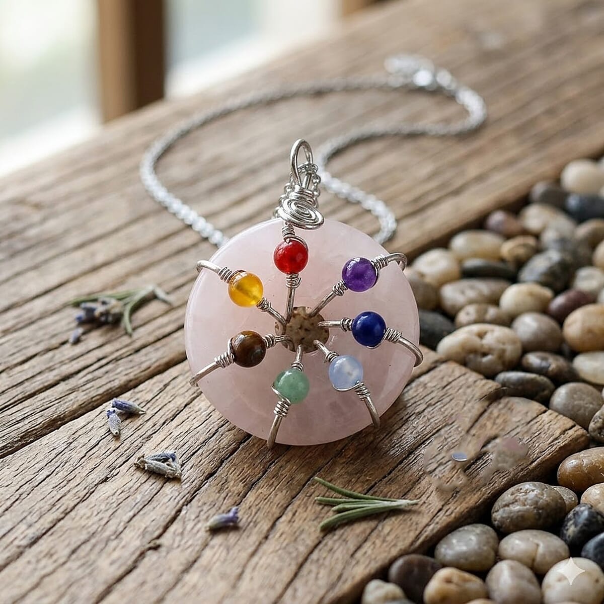 Rose Quartz, Multi Gemstone Pendant in Silvertone with Stainless Steel Necklace (20 Inches) 35.00 ctw image number 1