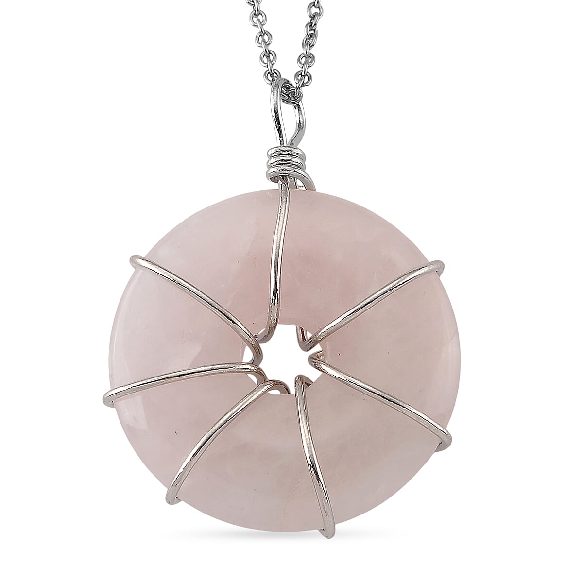 Rose Quartz, Multi Gemstone Pendant in Silvertone with Stainless Steel Necklace (20 Inches) 35.00 ctw image number 5
