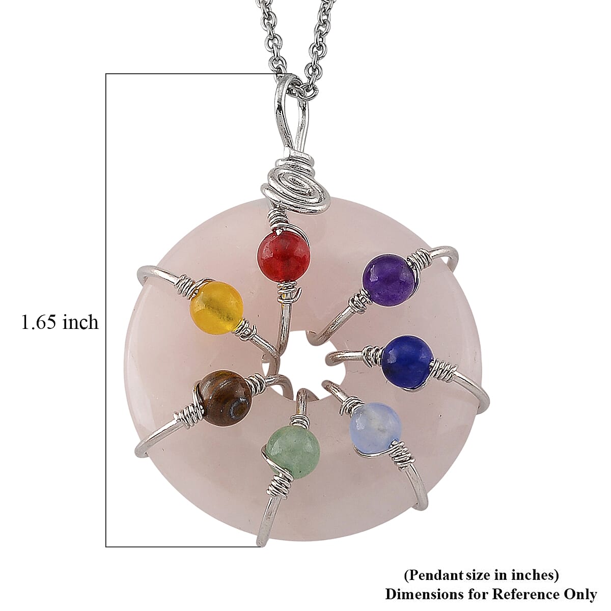 Rose Quartz, Multi Gemstone Pendant in Silvertone with Stainless Steel Necklace (20 Inches) 35.00 ctw image number 6