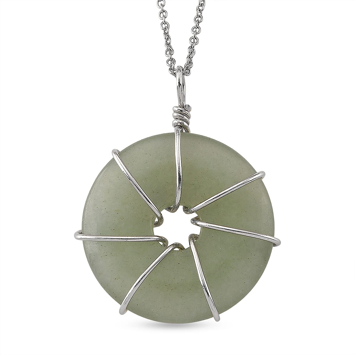 Green Aventurine and Multi Gemstone 35.00 ctw Pendant in Silvertone with Stainless Steel Necklace 20 Inches image number 4