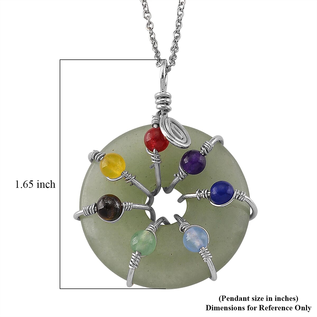 Green Aventurine and Multi Gemstone 35.00 ctw Pendant in Silvertone with Stainless Steel Necklace 20 Inches image number 6