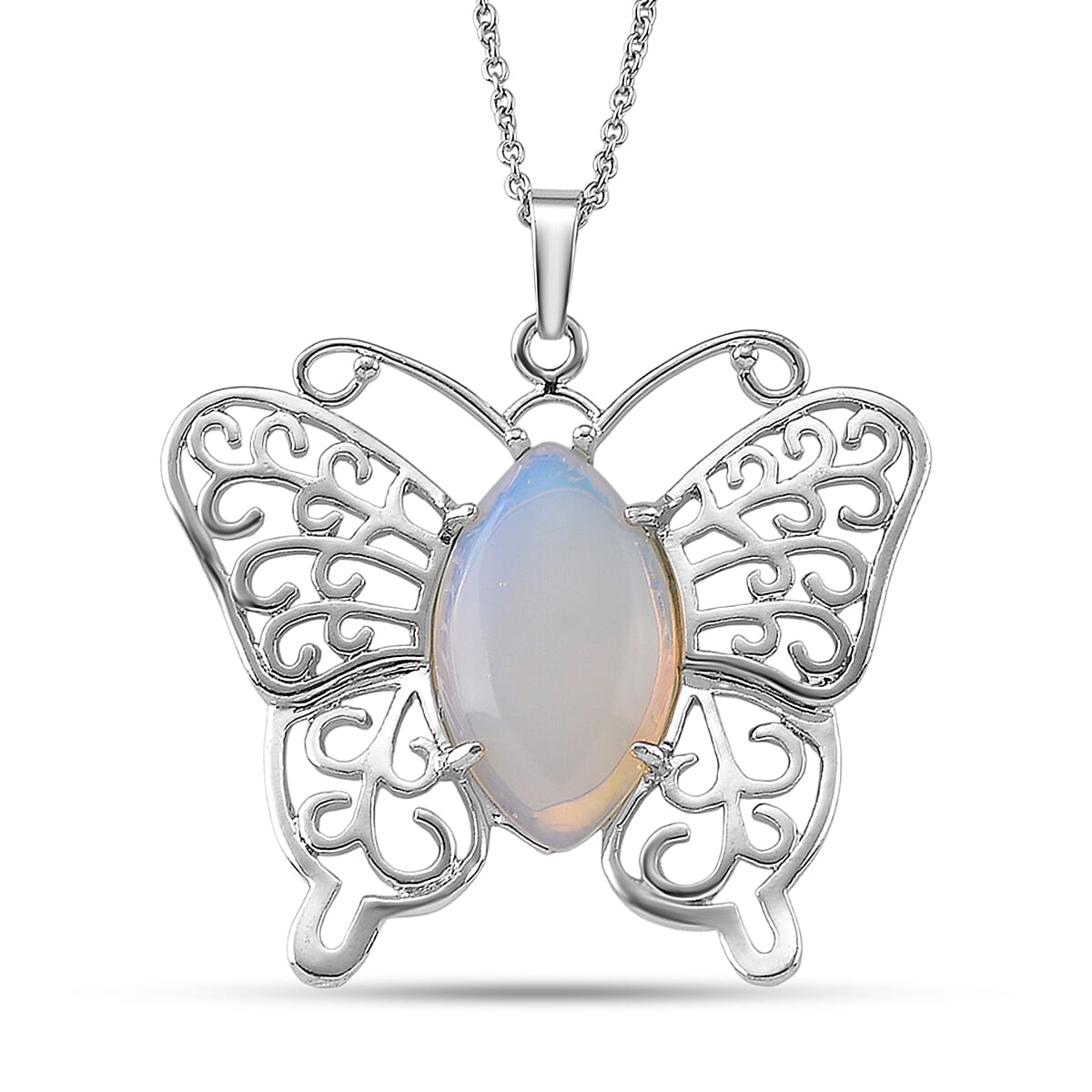 Butterfly Pendant with Stainless Steel Chain Necklace (20 Inches) in Silvertone 23.00 ctw